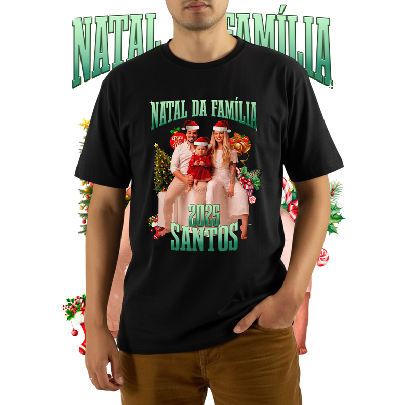 Camisa Personalizável de Natal para Família, 100% Algodão com Foto e Frases Especiais