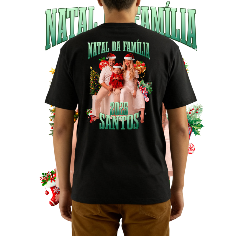Camisa Personalizável de Natal para Família, 100% Algodão com Foto e Frases Especiais