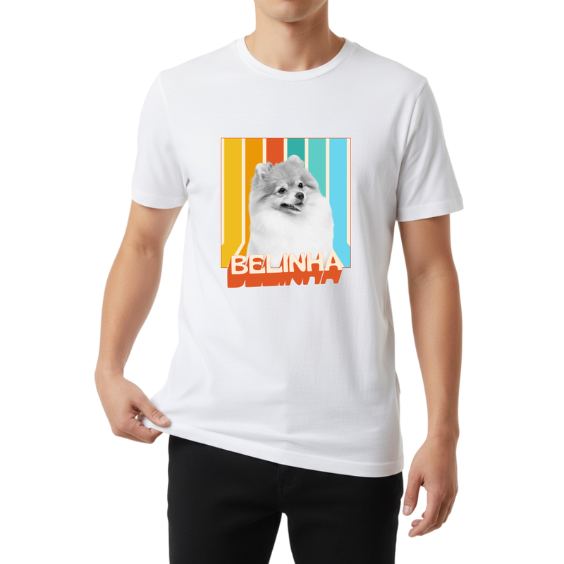 Camiseta Personalizada Pet Vintage Retrô Foto 100% Algodão Estampa DTF