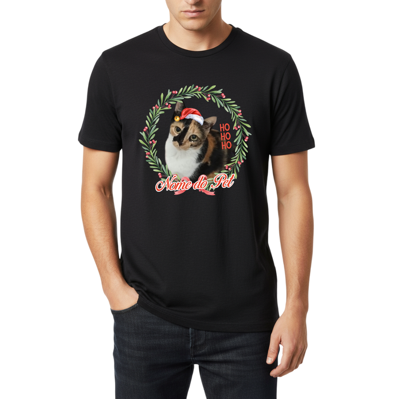 Camiseta Personalizada de Natal com Foto do Pet | 100% Algodão Premium e Estampa DTF | Presente Criativo Natalino